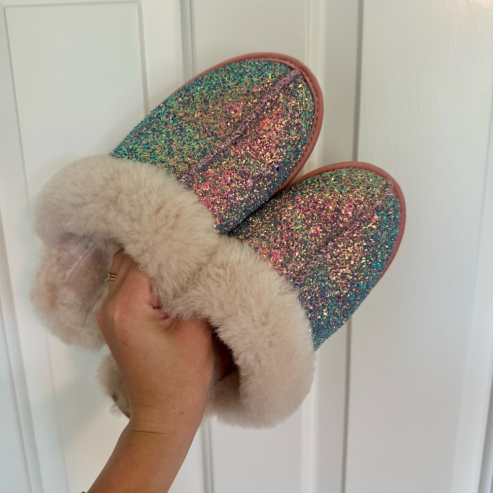 UGG Multicolor Glitter Slippers with Cream Fur